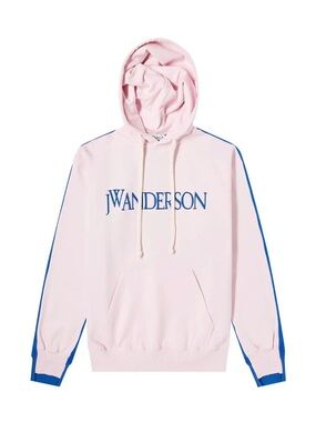 JW ANDERSON Pink Hoodie with Blue Logo and Side Stripes